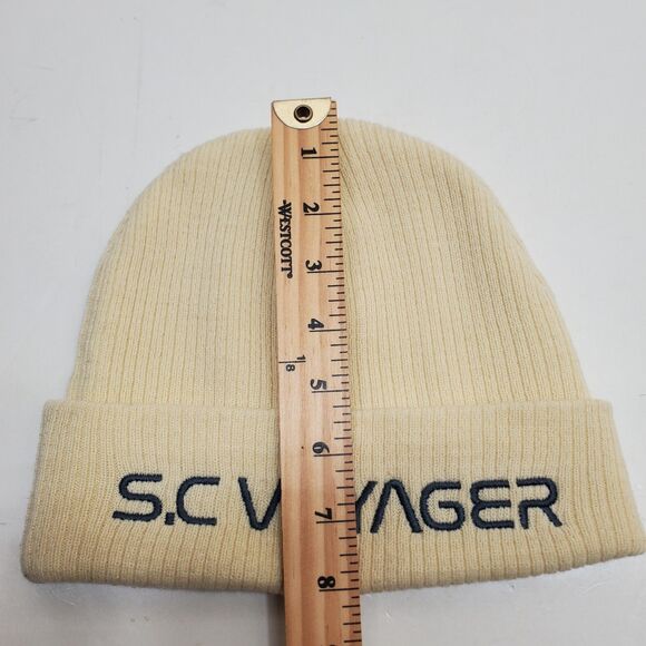 Flan Labs Beige Beanie Hat Embroidered One Size Fits ALL 100% Cotton Knit New - Picture 4 of 6